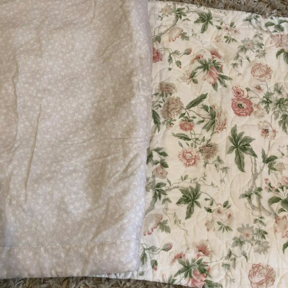 Laura Ashley Floral Quilted Pillow Shams Pink & Green Flowers Set of 2 - Picture 4 of 8